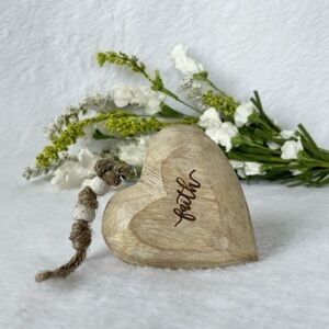 Rustic Wooden Heart Ornament with Faith Inscription